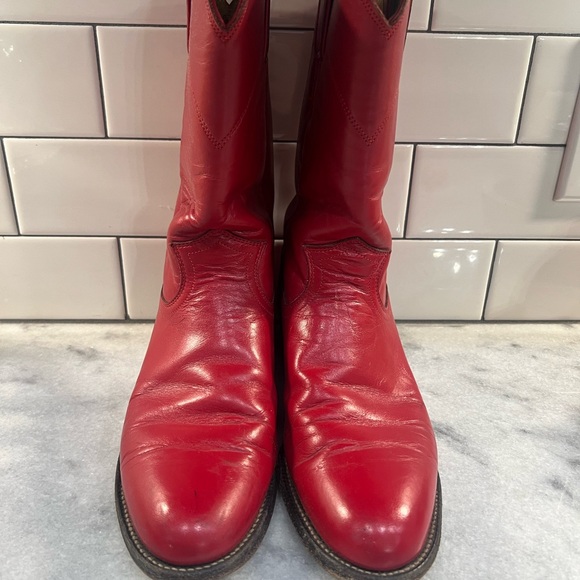 Justin L3055 Womens 7 B Red Leather Round Toe Ropers Western Cowboy Boots - Picture 2 of 8